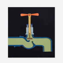 Lew Carson, First Faucet, c. 1968, painted wood, MDF, and plastic mounted to board