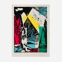 Josef Zenk, The Tetons, woodcut in colors on rice paper