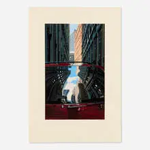 Downtown Reflections by Richard Estes, 2001, woodcut in colors on Kozo-Shi, sold Feb 2025