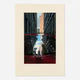 Richard Estes, Downtown Reflections, 2001, woodcut in colors on Kozo-Shi