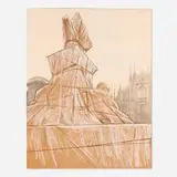 Christo, Wrapped Monument to Vittorio Emanuele, Project for Piazza del Duomo, Milan, 1975, lithograph in colors with collage on paper