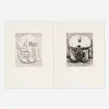 Henry Moore, Plate XIV; Plate XXVIII (two works from Elephant Skull Series), 1969, etching