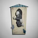 David Reekie, Fishing Around, 1991, cast, hot-worked and painted glass, cast and cold-worked glass, painted wood, steel, string