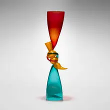 R02-11 (from the Relationship series) by Richard Royal, 2002, hand-blown glass with gold foil inclusions, sold Feb 2025
