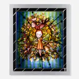 Judith Schaechter, Ornithology, 2003, sandblasted, engraved and enameled stained glass, copper foil, veneered wood lightbox