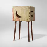 Little Walking Box (Arukidasu kobako) by Isamu Noguchi, 1952, Shigaraki stoneware, wood, sold Dec 2022
