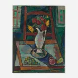 Emanuel Glicen Romano, Still Life (Flowers and Fruits on a table), oil on canvas