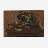 Louis Ritman, Still Life (Flowers, Books and Fruit on a Table)