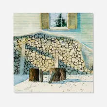 Log Stack by Peter Sculthorpe, watercolor on paper, sold Dec 2022