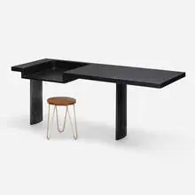 Le Corbusier, Desk and stool from Ahmedabad, 1953-60, stained teak, teak, enameled steel