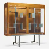 Bibliothèque from the Central State Library, Chandigarh by Pierre Jeanneret, c. 1960, teak, painted steel, iron, glass, sold Dec 2022