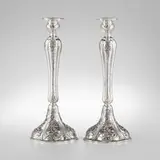 Clemens Friedell, Candlesticks with orchids, pair, hand-hammered sterling silver, weighted base