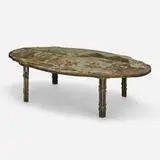 T'ang Boucher coffee table by Philip and Kelvin Laverne, c. 1965, acid-etched and patinated brass over pewter and wood, sold Dec 2022