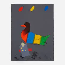 Raymond Saunders, Duck Out of Water (from America: The Third Century portfolio), 1975, lithograph and screenprint in colors with collage on Arches