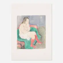 Woman in Red Stockings by Raphael Soyer, 1979, lithograph in colors, sold Aug 2021