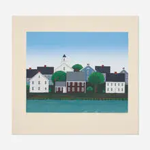 Ted Jeremenko, Waterside Town I, c. 1985, screenprint in colors on Arches
