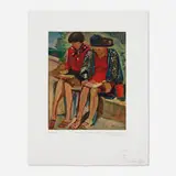 François Desnoyer, Liseuses Au Bord Du Mer (from the Estampes portfolio), 1950, wood engraving in colors on Van Gelder Zonen paper