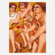 Three Women by Lester Johnson, 1979, lithograph in colors, sold Aug 2021