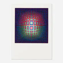 Blue Composition by Victor Vasarely, c. 1980, screenprint in colors, sold Aug 2021