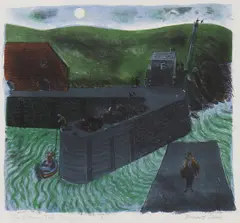 Untitled by Bernard Cheese, Porthgain' lithograph in colours, sold Nov 2021
