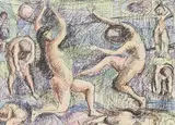 Arthur Kitching, Untitled, pen and ink and coloured crayon 44 x 59cm .