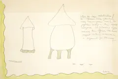 Ree Morton, Untitled (Study for a sculpture), 1972; Untitled (Study for a sculpture), 1972 (2), pencil and watercolor on paper