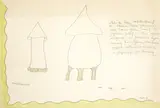 Ree Morton, Untitled (Study for a sculpture), 1972; Untitled (Study for a sculpture), 1972 (2), pencil and watercolor on paper