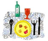 Repas, The Feast, dentelle bleue et noire (Remembering) by Niki de Saint Phalle, 1998, fiberglass and painted polyester with hand coloring, sold Nov 2009