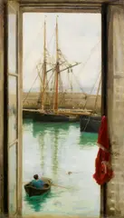 Henry Scott Tuke, R.A., R.W.S., Harbour Dielette, Normandy, oil on canvas