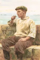 Contemplation; A quiet smoke by R.I. Walter Langley, watercolour, sold Nov 2009
