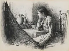 Sad memories by R.I. Walter Langley, pen and ink, sold Nov 2009