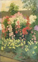 Percy Robert Craft, The garden in full bloom, oil on panel