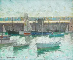Arthur Hayward, High Tide at Smeatons Pier, St Ives, oil on board