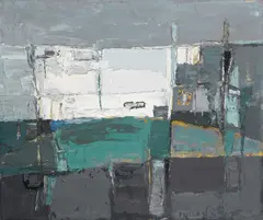 Paul Feiler, Fields and Beach, Cornwall, oil on board