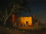 Will Sparks, Adobe in moonlight, oil on board