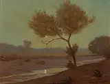 A crescent moon by Granville Redmond, oil on canvas, sold Aug 2009