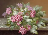 Raoul M. de Longpre, Still life with pink roses and lilacs