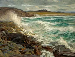 'Where sand, shore and rock coast meet' by Paul Dougherty, oil on canvas, sold Aug 2009