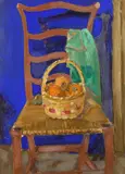 Clarence K. Hinkle, A basket of persimmons on a chair