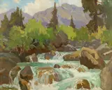 Sierra spring runoff by Marion Wachtel, oil on canvas, sold Aug 2009