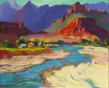 John Christopher Smith, Town by a river; A stand of trees (double sided), oil on board
