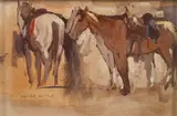 Study of saddled horses by Edgar Alwin Payne, oil on canvas affixed to board, sold Aug 2009