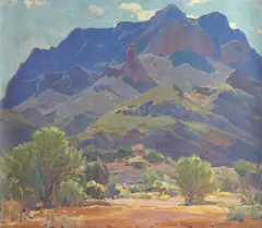 'Enduring Ramparts (Superstition Mountains)' by Hanson Puthuff, oil on canvas, sold Aug 2009