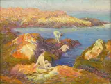 F. Carl Smith, 'Bathers amongst the rocks in a cove', oil on canvas affixed to board