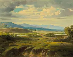 Innocenzo Daraio, First mission in Los Angeles (as seen in 1771), oil on canvas affixed to board