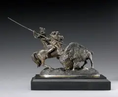 Théodore Baur, The buffalo hunt, c. 1876, silvered and gilt metal on a black marble base