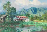 Lloyd Sexton, Jr., Houses beneath Koolau Ridge, Oahu, 1976, oil on canvas