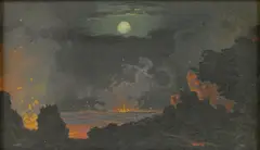 The heart of a volcano under a full moon by Jules Tavernier, 1888, oil on canvas, sold Aug 2009