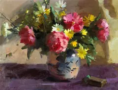 Sergei Bongart, A mixed floral bouquet, oil on canvas