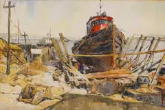 San Francisco boatyard by Francis A. Todhunter, 1936, watercolor and pencil on paper, sold Aug 2009